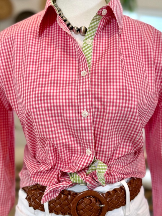 Brooks Brothers Tops - Brooks Brothers GINGHAM Cotton Pink Green Shirt Top Blouse Spring Preppy Size 6